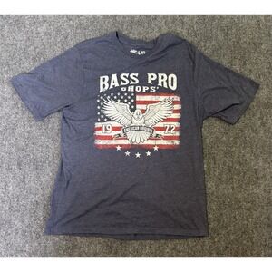 Bass Pro Shop T-Shirt Men Large Short Sleeve Eagle & Flag Graphic Print Blue